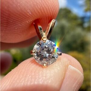 Vintage 14k Solid Gold Natural Solitaire Round Brilliant .54 ct Diamond Pendant